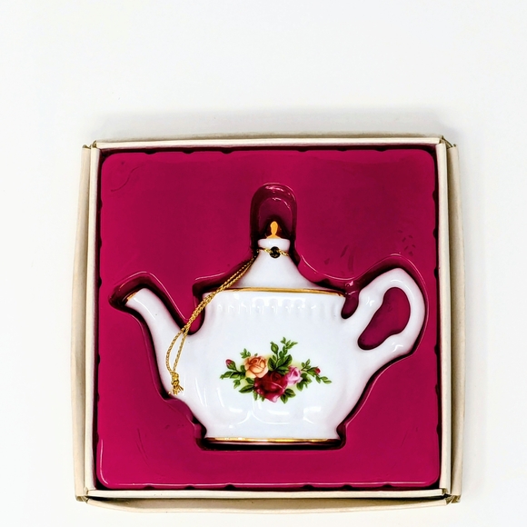 Royal Albert Other - Royal Albert White and Gold Teapot Ornament with Pink Floral Design
